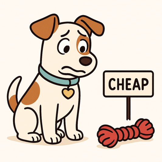 concerned dog with a toy