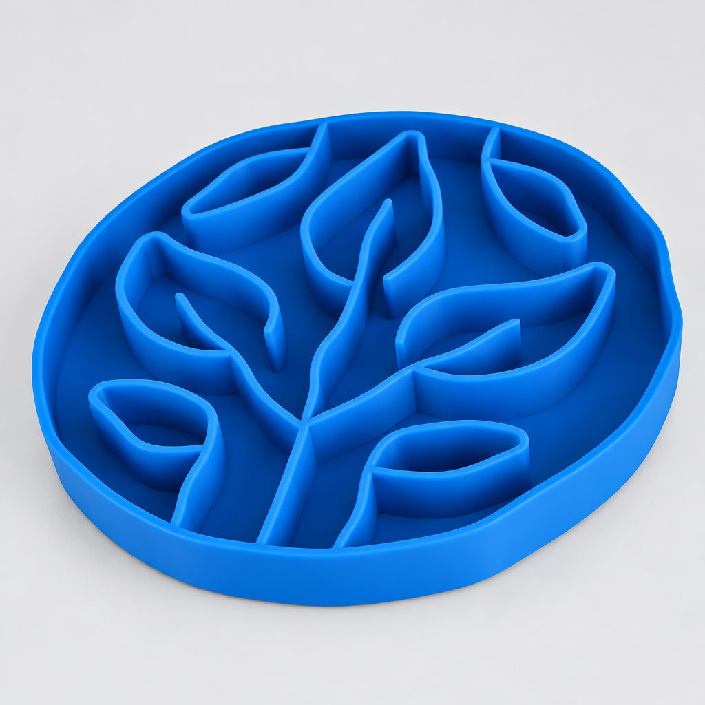 Blue Leaves Slow Feeder Bowl for Dogs and Cats