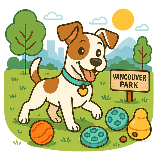 Happy dog with interactive pet toys.