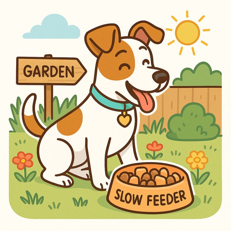 Dog eating from a slow feeder bowl