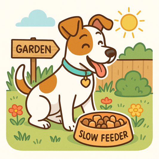 Dog eating from a slow feeder bowl