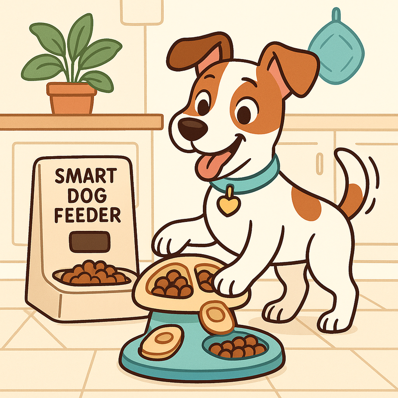 smart dog feeder in a cozy kitchen