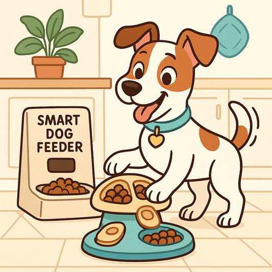 smart dog feeder in a cozy kitchen