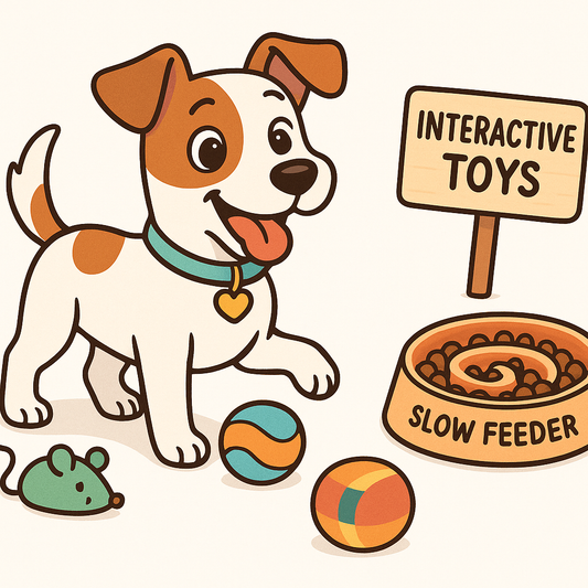 dog enjoying interactive toys and a slow feeder