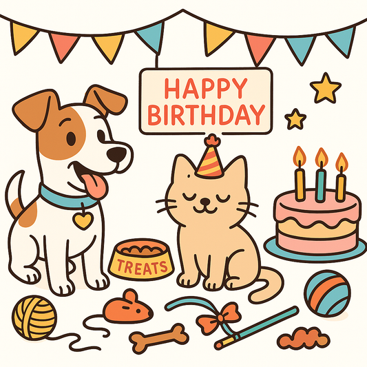 cat birthday celebration with toys