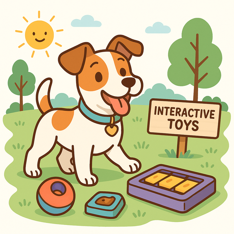 Dog engaging with interactive toys