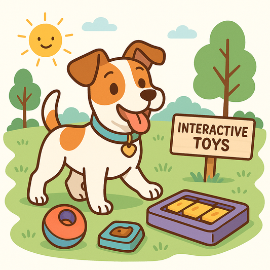 Dog engaging with interactive toys
