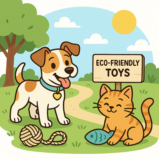 Dogs and cats playing with eco-friendly toys