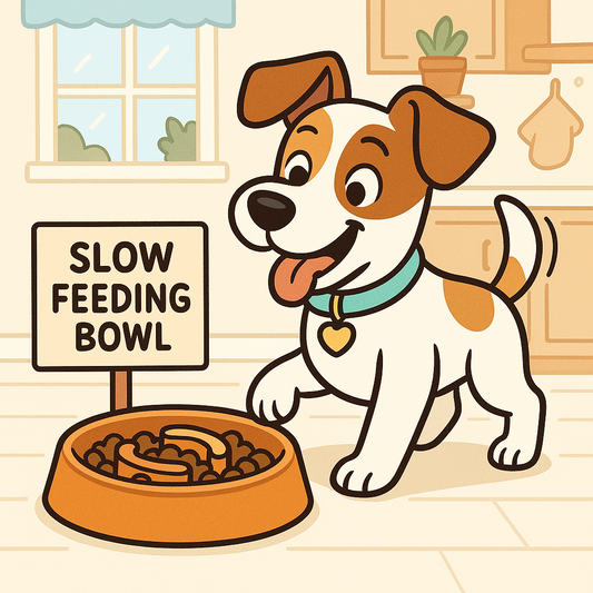 Dog enjoying a slow feeding bowl