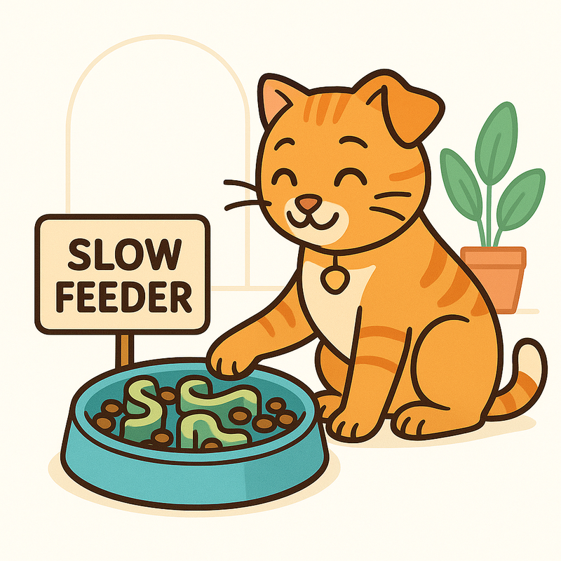 Cat eating from slow feeder bowl