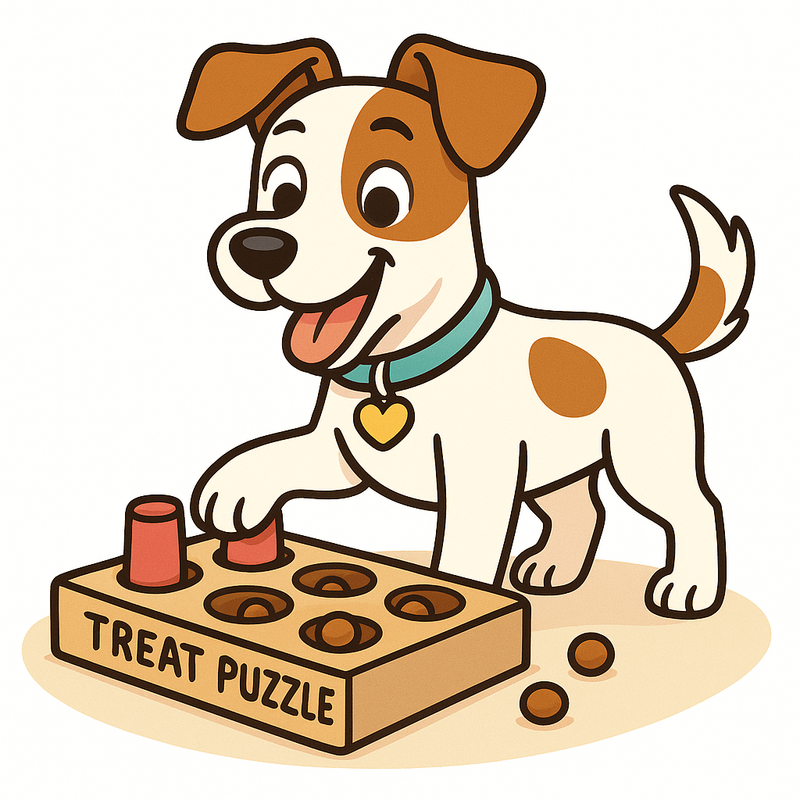 Dog interacting with puzzle toy