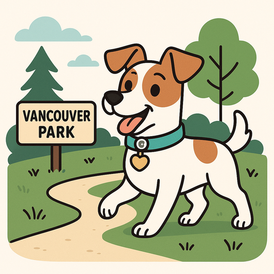 Dog with AirTag collar in a park
