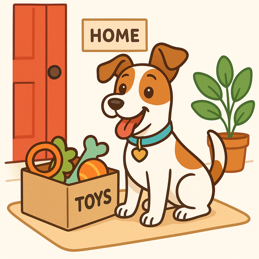 Dog excited about new toys