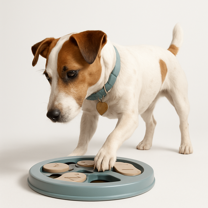 Jack Russell Terrier with puzzle feeder