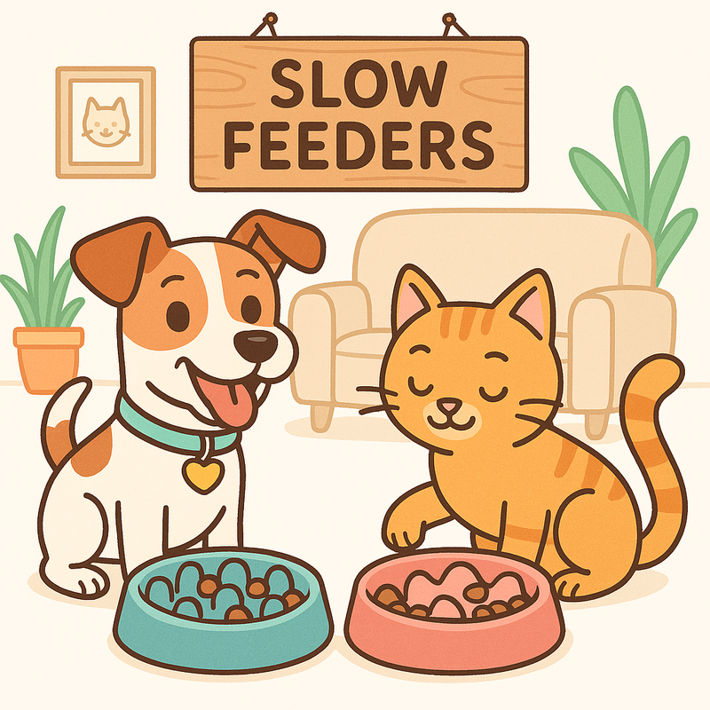 Dog and cat using slow feeders