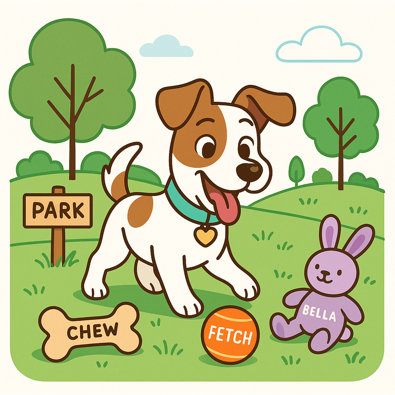 Happy dog with personalized toys