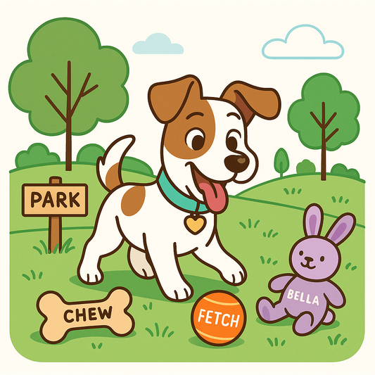 Happy dog with personalized toys