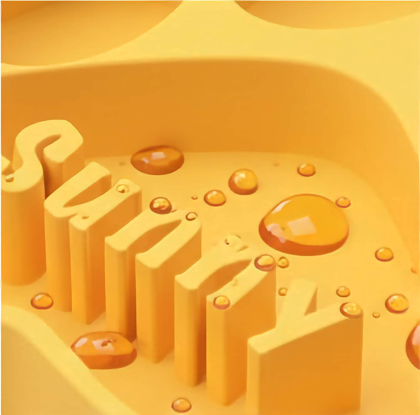 3D text 'SUMMER' with water droplets on a yellow dog bowl slow feeder