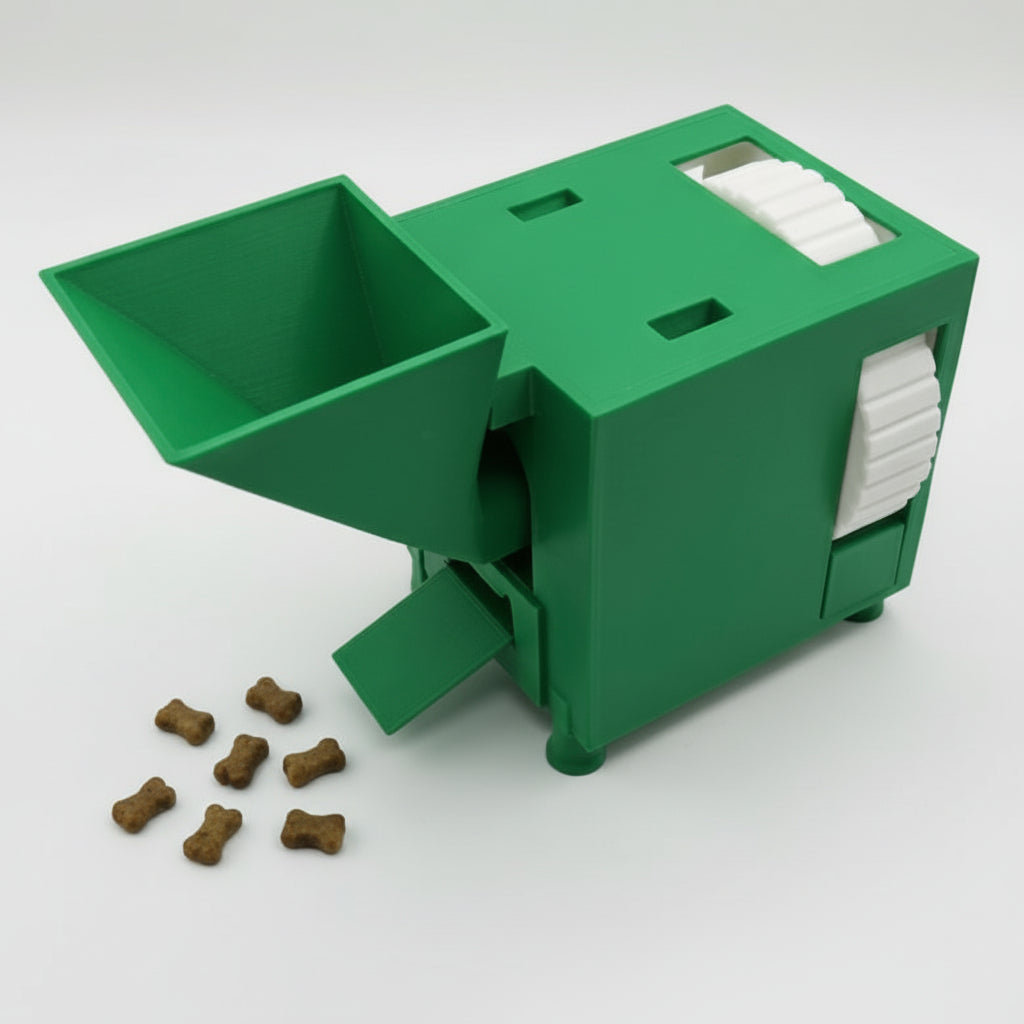 Green Interactive slow feeder dog and cat food and treat dispenser.