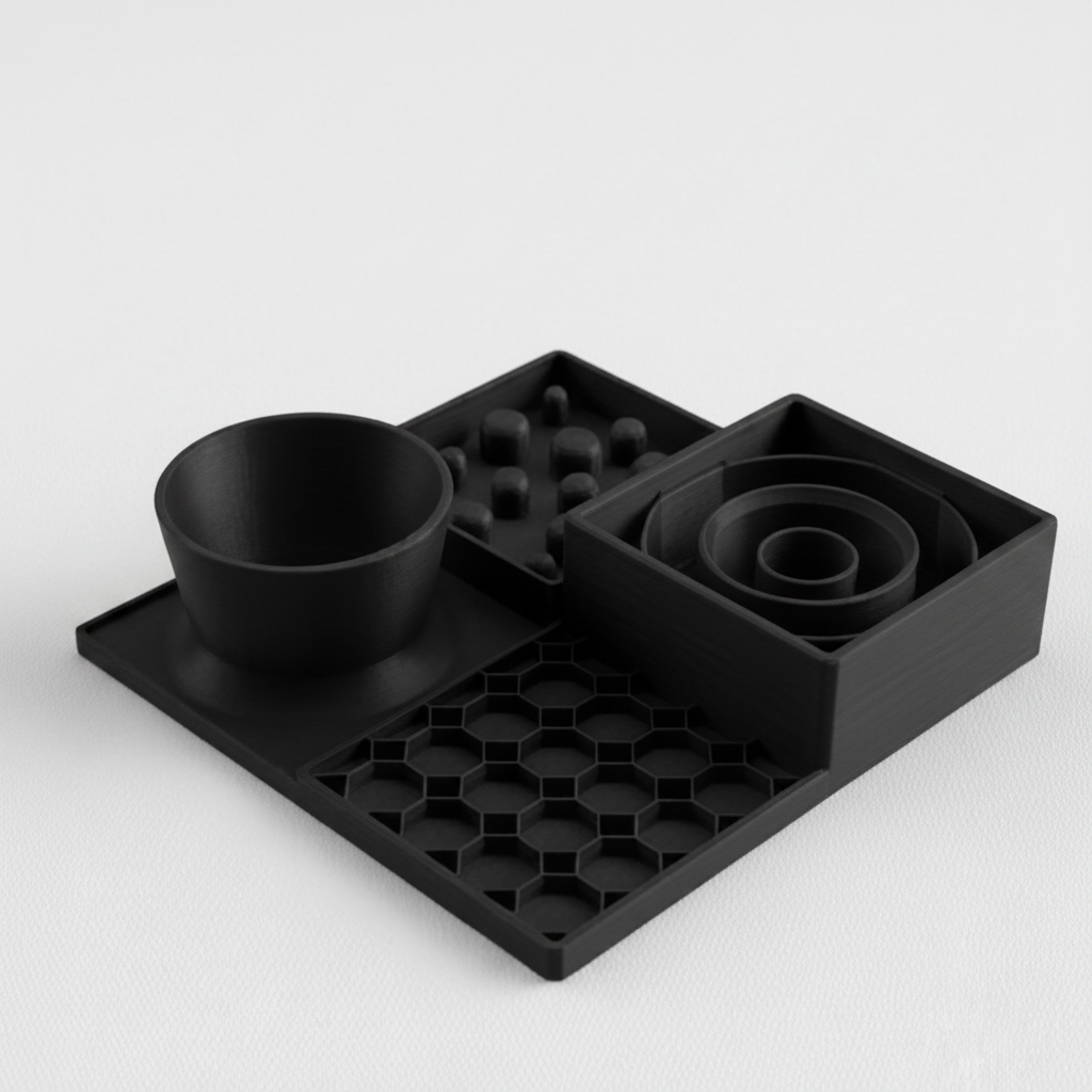 Black dining station for dogs and cats, slow feeder
