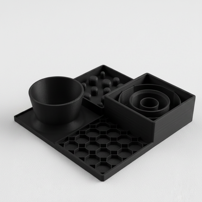 Black dining station for dogs and cats, slow feeder