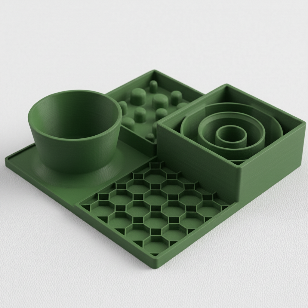 Green dining station for dogs and cats, slow feeder