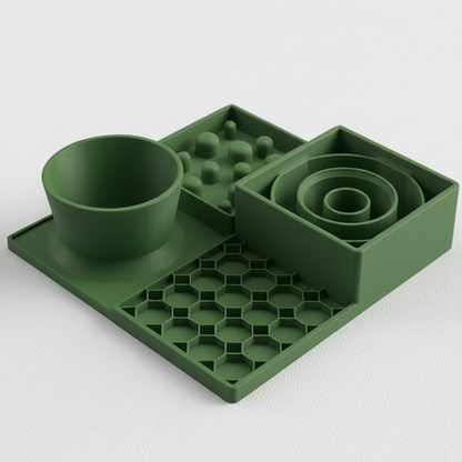 Green dining station for dogs and cats, slow feeder