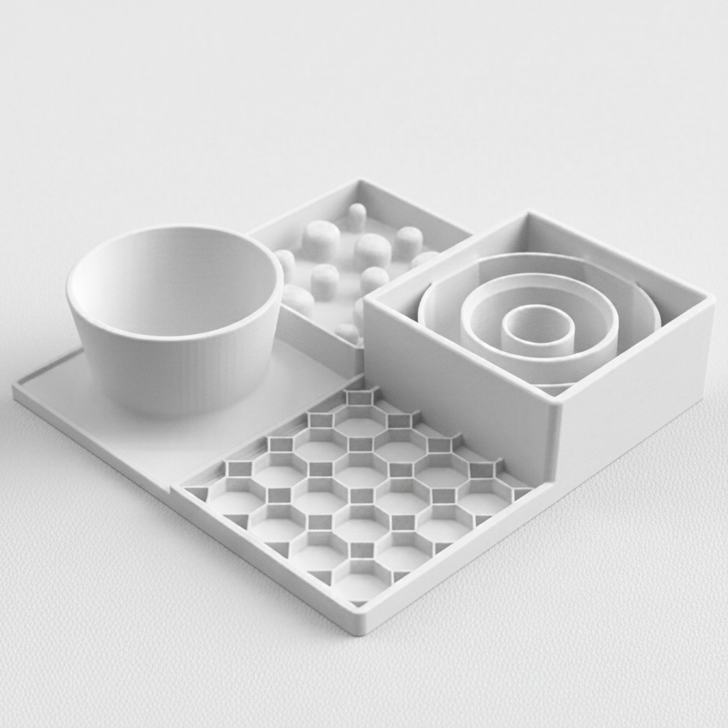 White dining station for dogs and cats, slow feeder