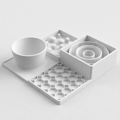 White dining station for dogs and cats, slow feeder
