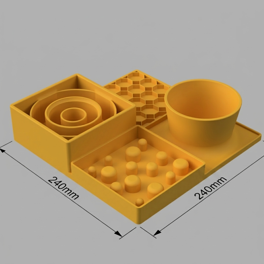Dimensions of dining station for dogs and cats, slow feeder