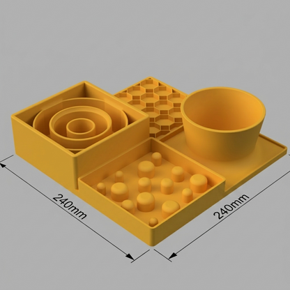 Dimensions of dining station for dogs and cats, slow feeder