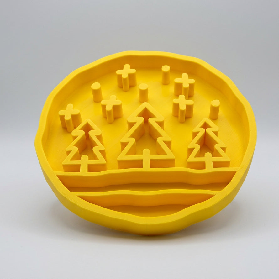 yellow 1 Cedar trees slow feeder bowl for dogs and cats