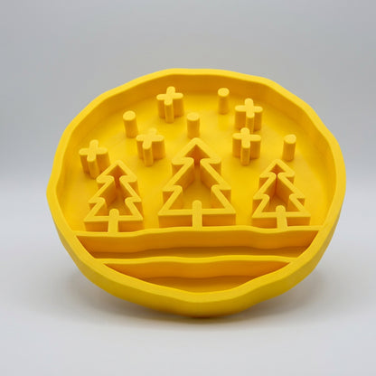 yellow 1 Cedar trees slow feeder bowl for dogs and cats