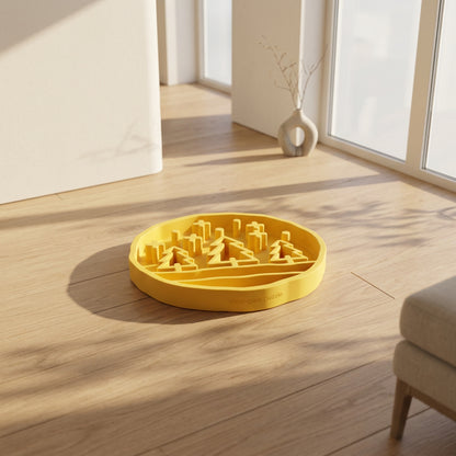 yellow 2 Cedar trees slow feeder bowl for dogs and cats