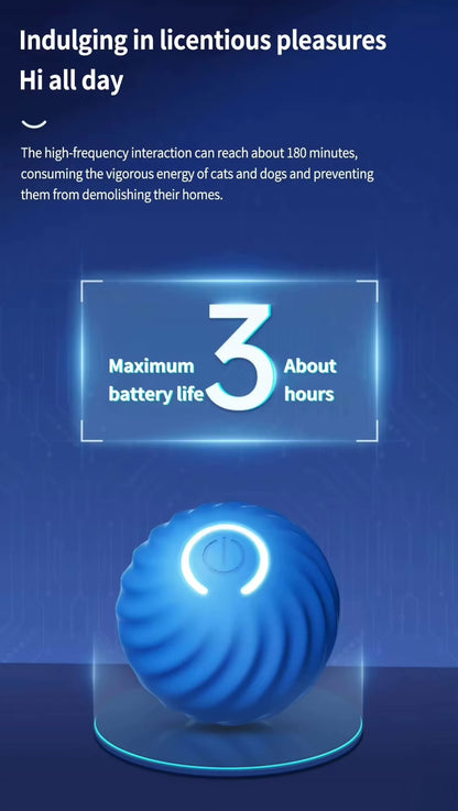 Blue USB Vibrating Ball Toy for dogs and cats with a maximum battery life of about 3 hours