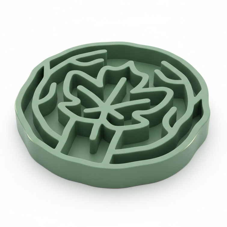 Green Maple Slow Feeder Bowl for Dogs and Cats