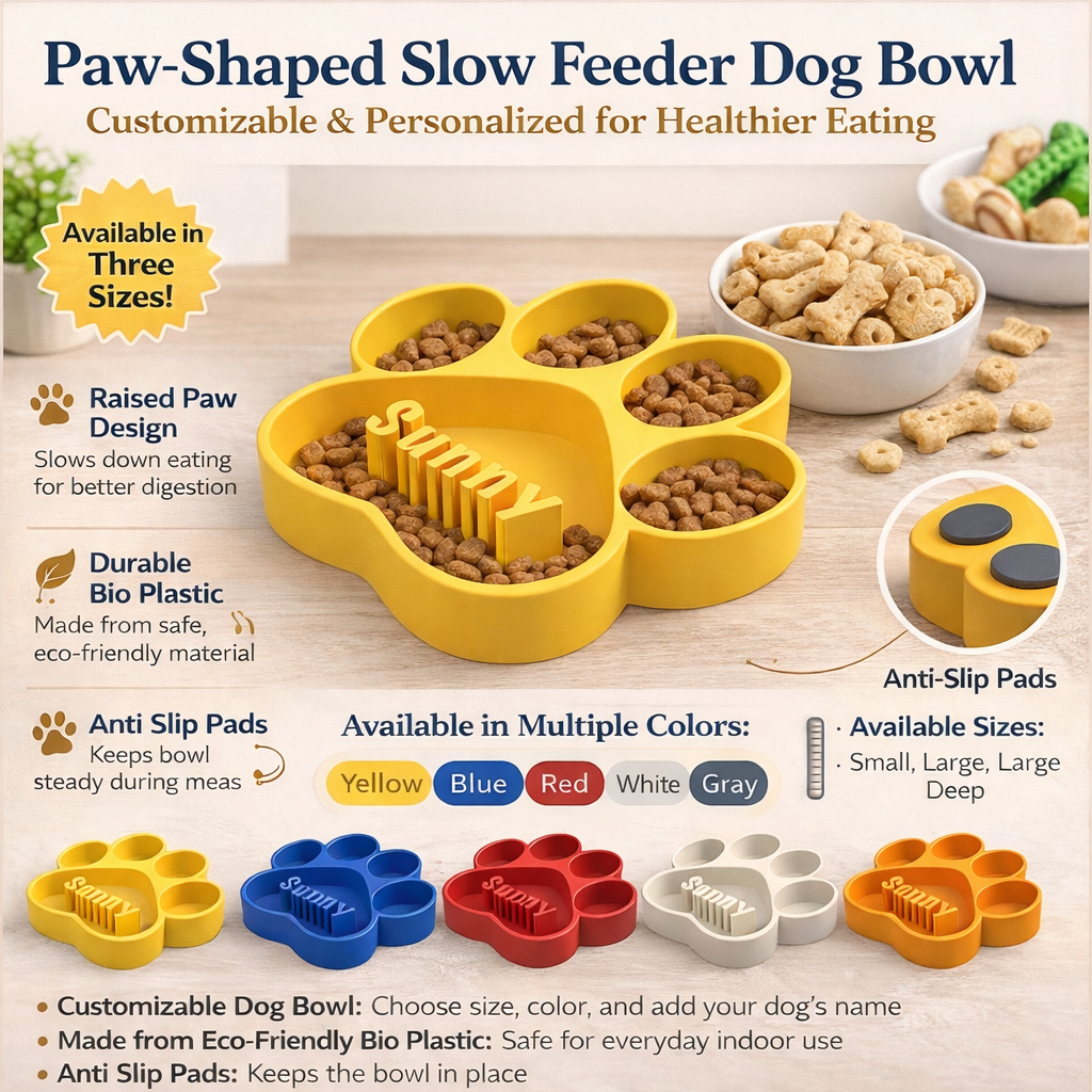 Personalized Paw-Shaped Slow Feeder Bowl | Custom Dog Gift