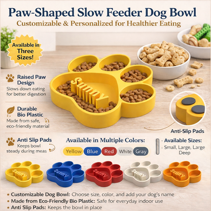 Personalized Paw-Shaped Slow Feeder Bowl | Custom Dog Gift