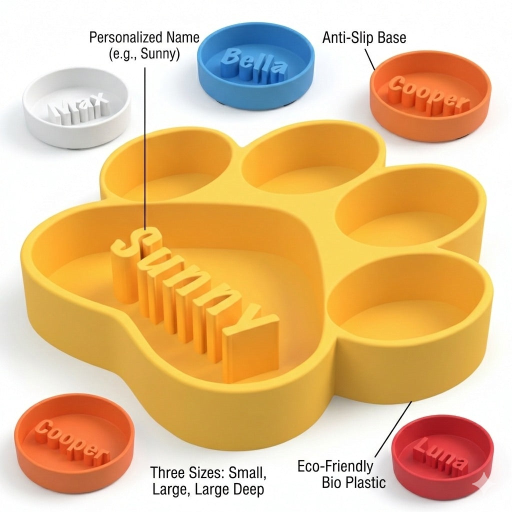 Personalized Paw-Shaped Slow Feeder Bowl | Custom Dog Gift