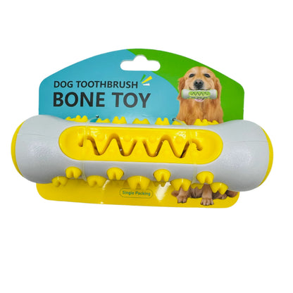 Yellow Molar Chew & Dental Toy for dogs in its dog toothbrush bone toy packaging