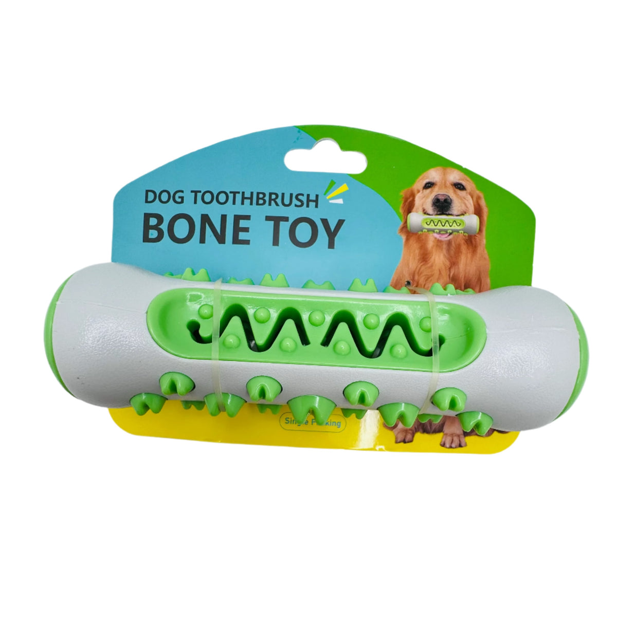 Green Molar Chew & Dental Toy for dogs in its packaging, front view