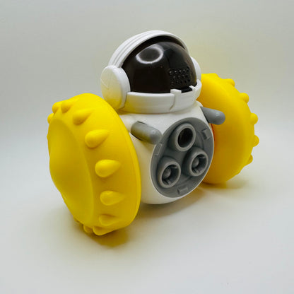 Yellow Robot Slow Feeder & Treat Dispenser Toy, angled front view with three treat holes
