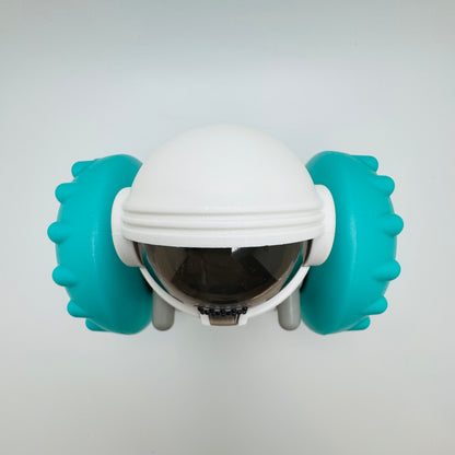 Teal Robot Slow Feeder & Treat Dispenser Toy, top view of the white helmet