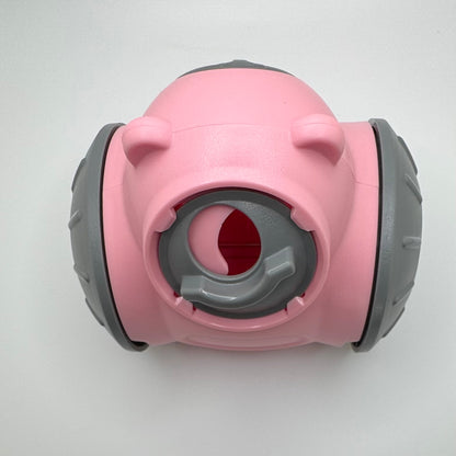 Pink Bear Slow Feeder & Treat Dispensing Toy for dogs, front view of the treat opening