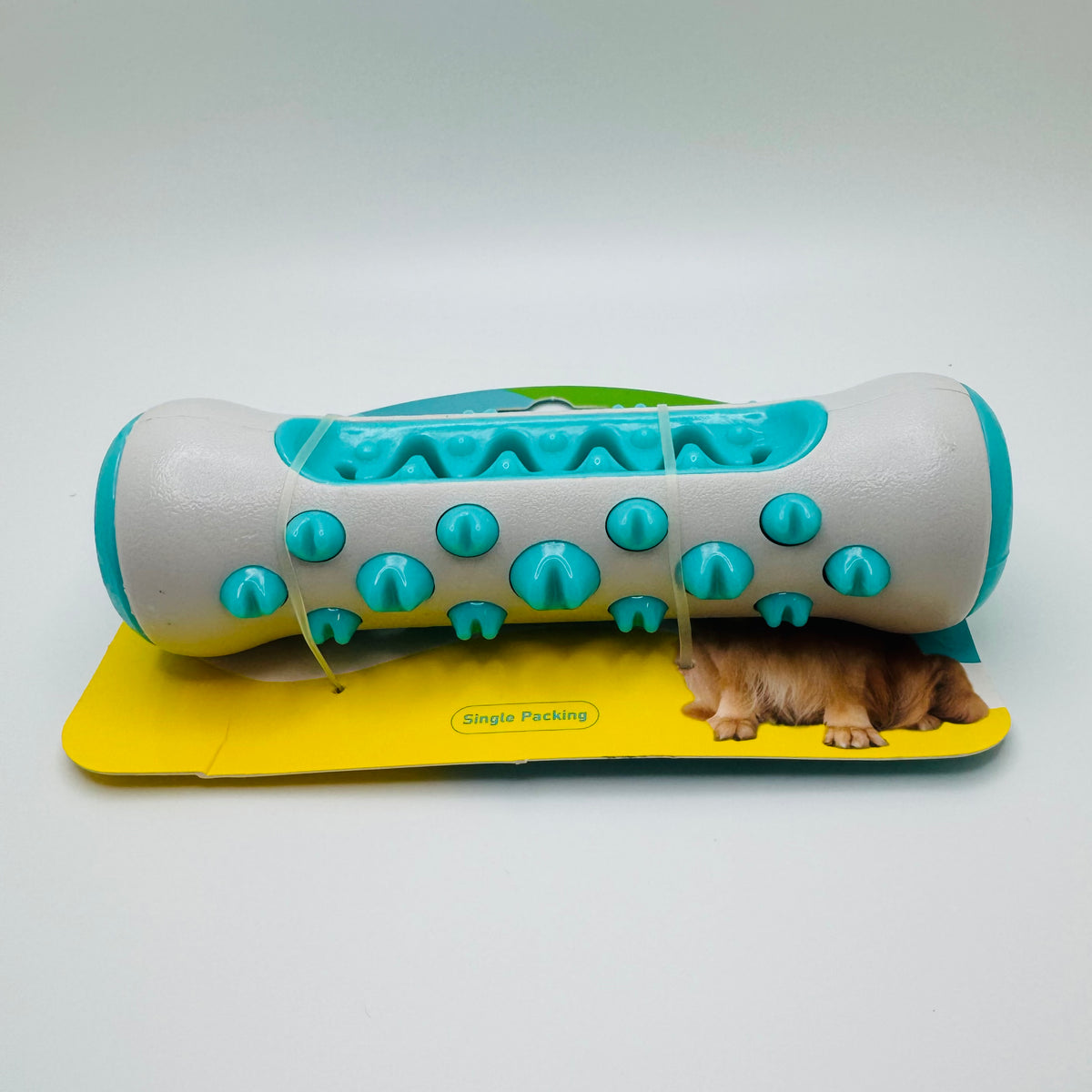 Teal Molar Chew & Dental Toy for dogs with raised molar bumps, on its packaging
