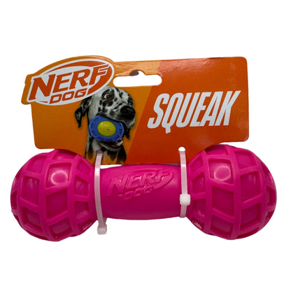 Dog Squeak Barbell – Durable Red Toy for Active Chewers 
