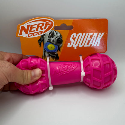 Dog Squeak Barbell – Durable Red Toy for Active Chewers 