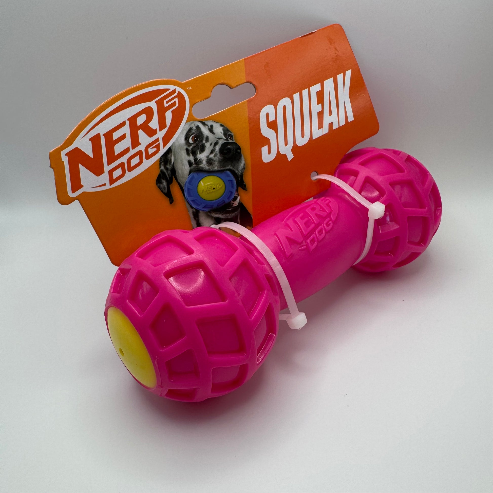 Dog Squeak Barbell – Durable Red Toy for Active Chewers 