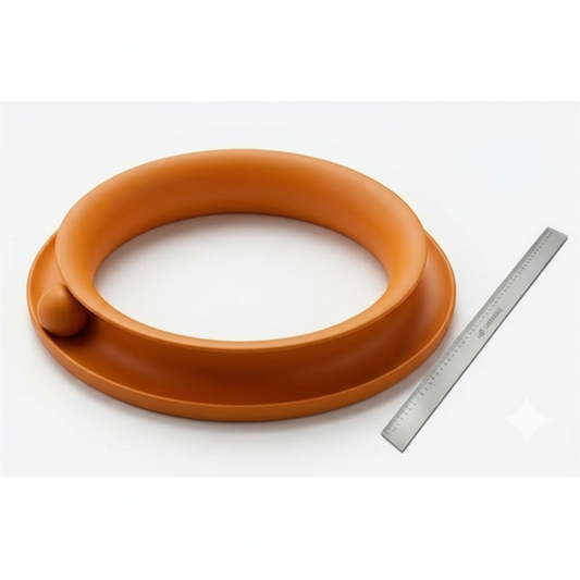 Orange circular cat toy with a ball loop