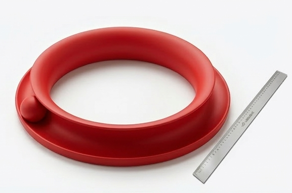 Red circular cat toy with a ball loop